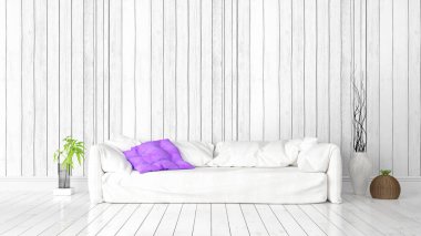 Modern parlak iç. 3D render