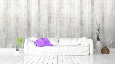 Modern parlak iç. 3D render