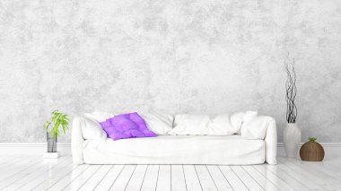 Modern parlak iç. 3D render