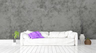 Modern parlak iç. 3D render