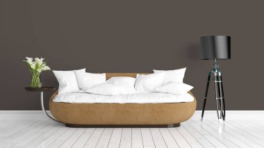 Modern parlak iç. 3D render