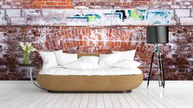 Modern parlak iç. 3D render