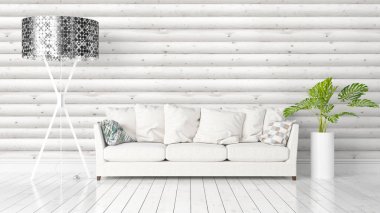 Modern parlak iç. 3D render