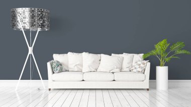 Modern parlak iç. 3D render