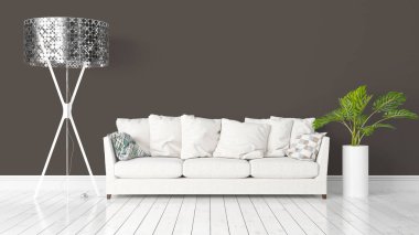 Modern parlak iç. 3D render