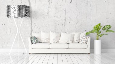 Modern parlak iç. 3D render