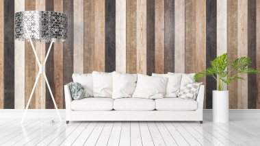 Modern parlak iç. 3D render