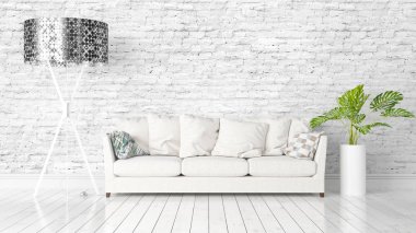 Modern parlak iç. 3D render