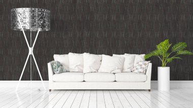 Modern parlak iç. 3D render