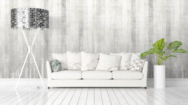 Modern parlak iç. 3D render