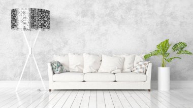 Modern parlak iç. 3D render