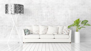 Modern parlak iç. 3D render