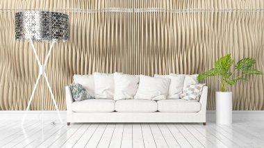 Modern parlak iç. 3D render