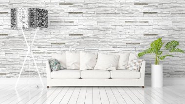 Modern parlak iç. 3D render