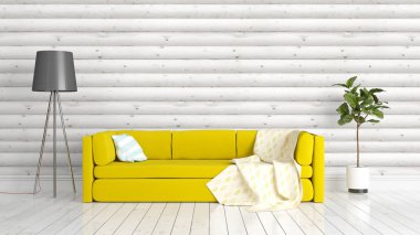 Modern parlak iç. 3D render