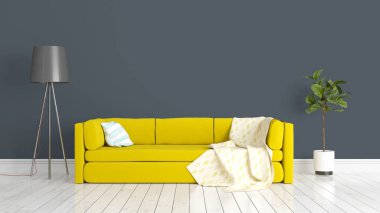 Modern parlak iç. 3D render