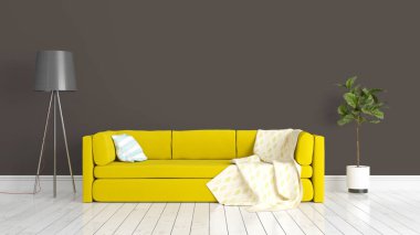 Modern parlak iç. 3D render