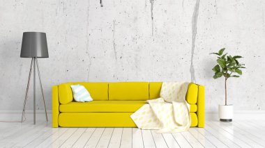 Modern parlak iç. 3D render