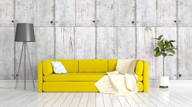 Modern parlak iç. 3D render