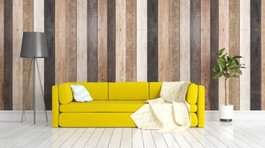 Modern parlak iç. 3D render