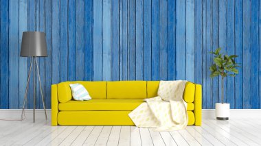 Modern parlak iç. 3D render