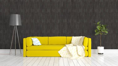 Modern parlak iç. 3D render