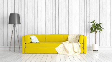 Modern parlak iç. 3D render