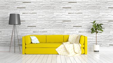 Modern parlak iç. 3D render