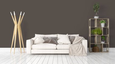 Modern parlak iç. 3D render