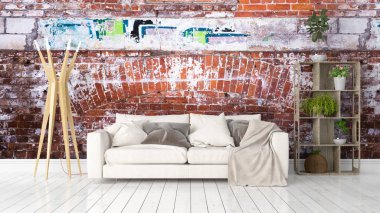 Modern parlak iç. 3D render