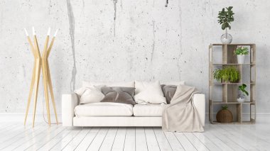 Modern parlak iç. 3D render