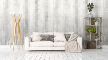 Modern parlak iç. 3D render