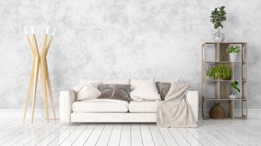 Modern parlak iç. 3D render