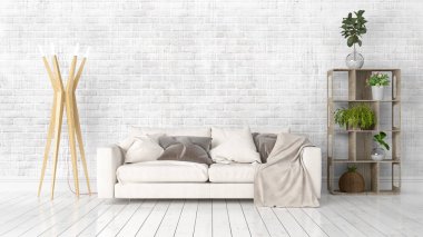 Modern parlak iç. 3D render