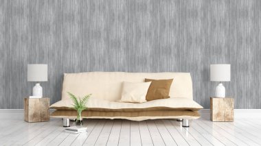 Modern parlak iç. 3D render