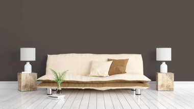 Modern parlak iç. 3D render