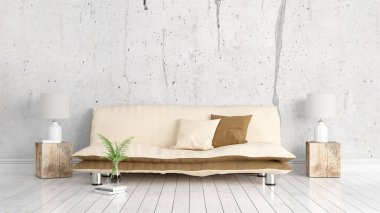 Modern parlak iç. 3D render