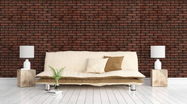 Modern parlak iç. 3D render