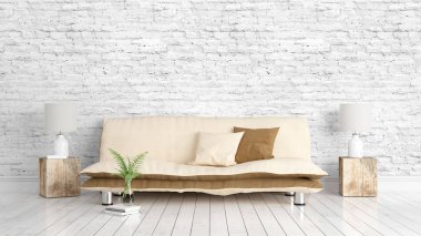 Modern parlak iç. 3D render