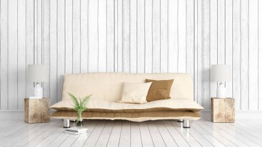 Modern parlak iç. 3D render