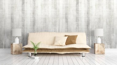 Modern parlak iç. 3D render