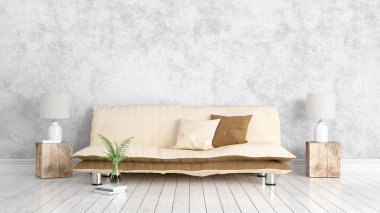 Modern parlak iç. 3D render