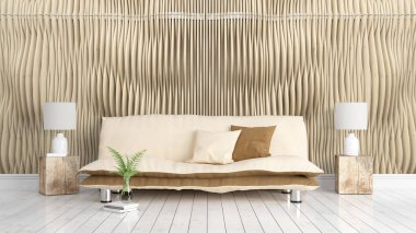 Modern parlak iç. 3D render