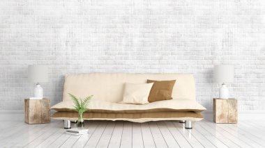 Modern parlak iç. 3D render