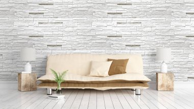 Modern parlak iç. 3D render