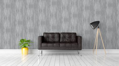 Modern parlak iç. 3D render