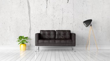 Modern parlak iç. 3D render