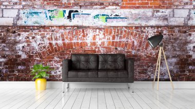 Modern parlak iç. 3D render