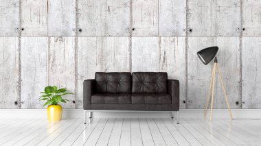 Modern parlak iç. 3D render