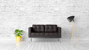 Modern parlak iç. 3D render